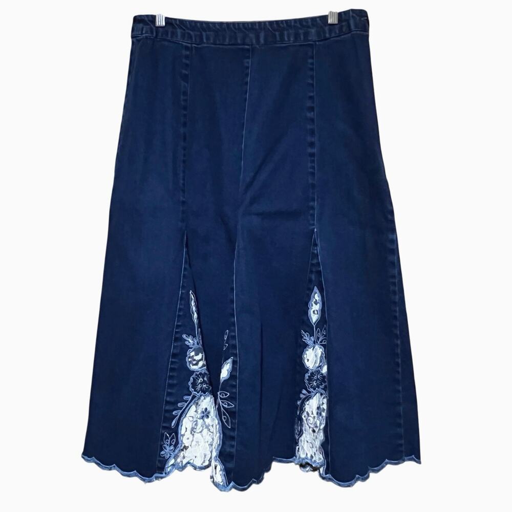 Vintage Choices Denim Tulip Skirt with Lace Insets Petite MED